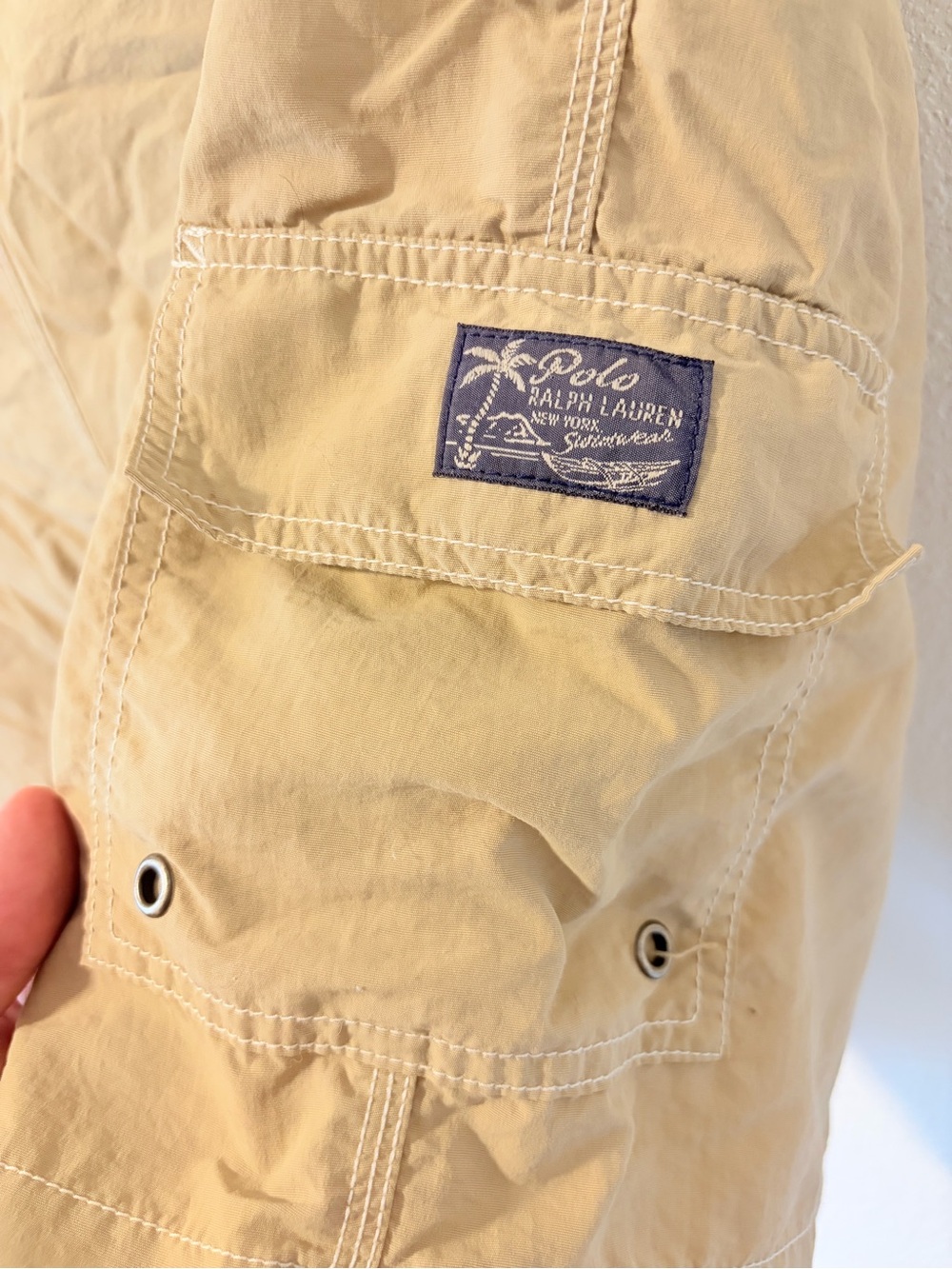 Polo Ralph Lauren Mens Swim Trunks XL Tan Cargo Board Shorts Mesh Lined Beige - Picture 5 of 6